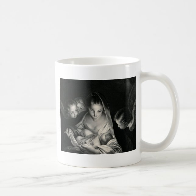 Mug Nativité Bébé Jésus Vierge Marie Anges Noir Blanc (Droite)