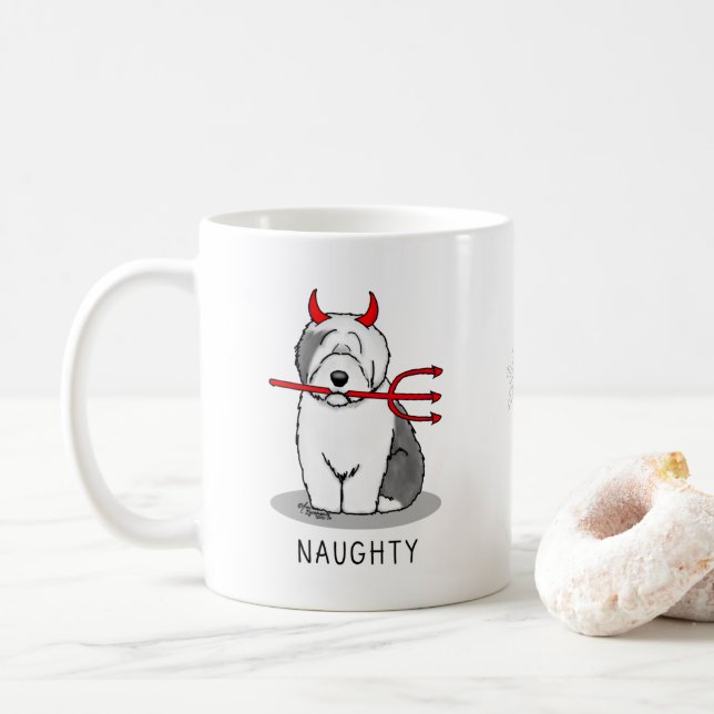 Mug Naughty Devil Old English Sheepdog (Gris 1) (Avec donut)