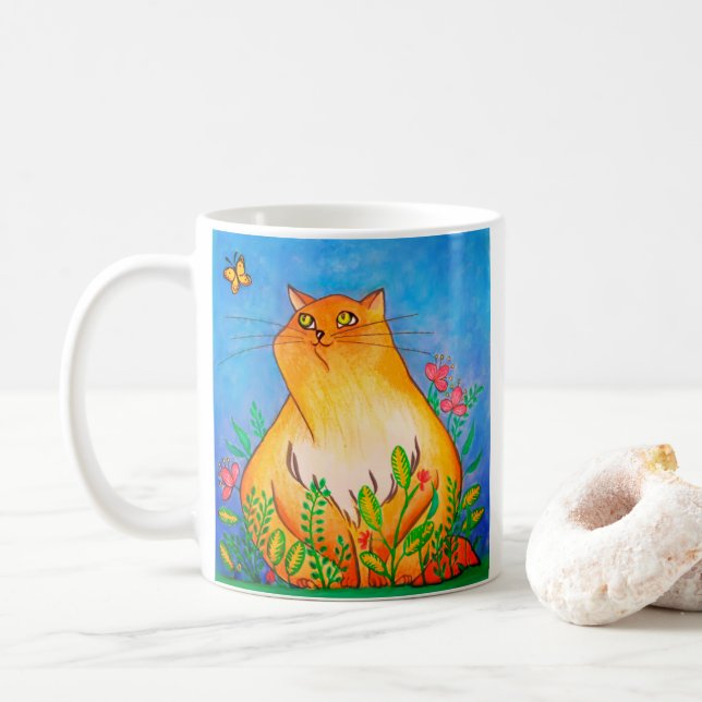 Mug Naughty Orange Chat dans la nature (Avec donut)