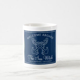 Mug Nautical Navy Blue Welcome Aboard Nom du bateau