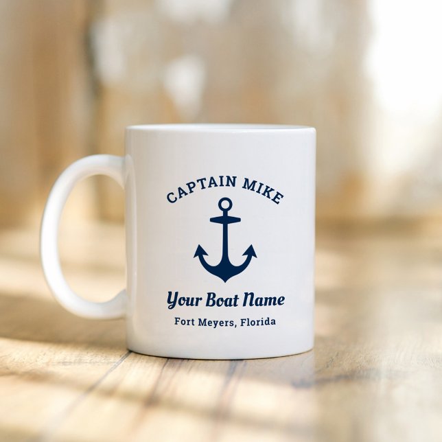 Mug Nautique Marine Blue Custom Capitaine Nom du batea (Créateur téléchargé)