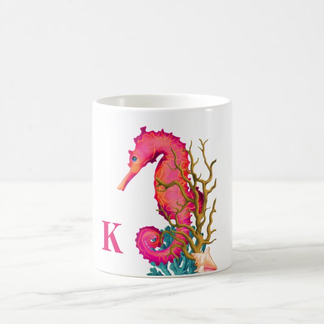 Mug Nautique Marine Seahorse rose blanc chic (Centre)