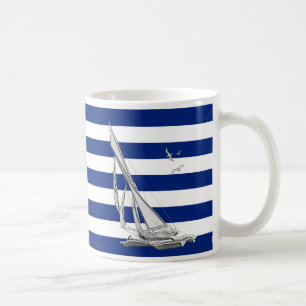 Mug Navigation argentée sur les rayures nautiques