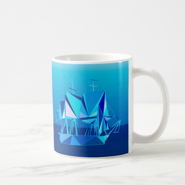 Mug Navire à Clipper géométrique moderne, Bleu Cobalt (Droite)