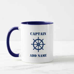 Mug Navires nautiques Helm de roue Capitaine ou nom de