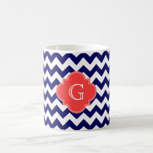 Mug Navy Wht Chevron Zigzag Corail Quatrefeuille Monog