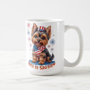 Mug Né à Sparkle - Joli Yorkie Patriotique 4 Juil