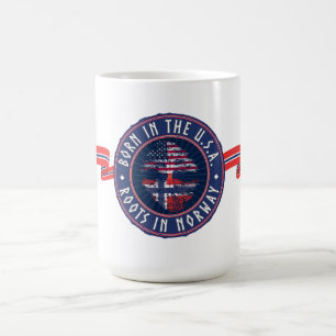 Mug "Né aux États-Unis · Racines en Norvège" en bleu