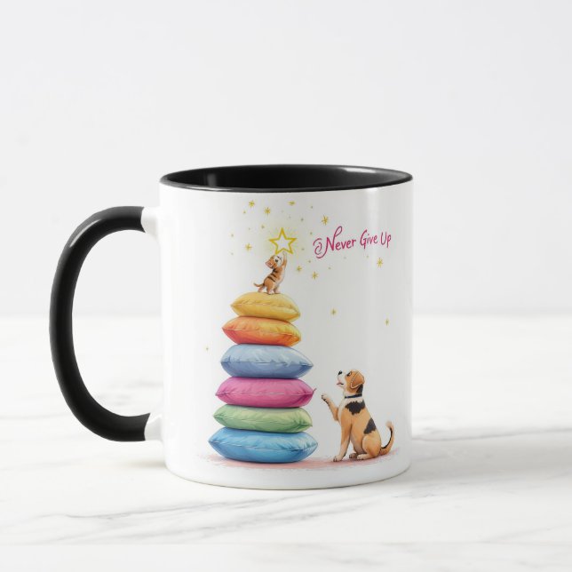 Mug Ne jamais renoncer à la boue de Coussins empilés - (Gauche)