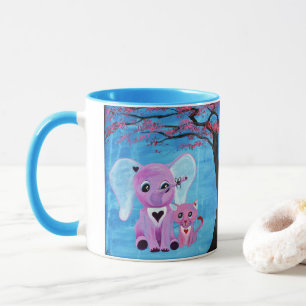 Mug Ne m'oubliez pas éléphant rose chat cerisier art