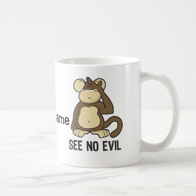 Mug Ne voir l'aucun singe de mal - personnaliser (Droite)
