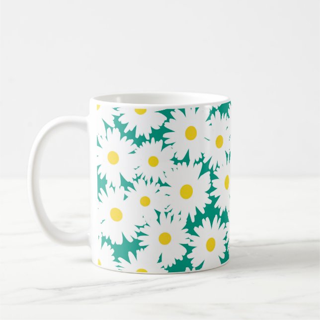 Mug Négative Space Daisies blanc jaune sur vert (Gauche)