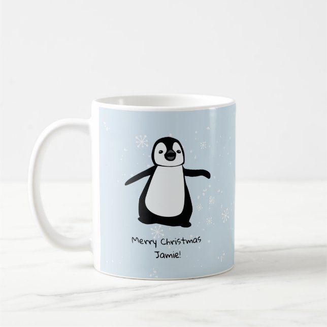 Mug Neige personnalisée de Noël de pingouin (Gauche)