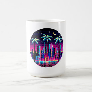 Mug Neon Pixel Palm Trees - Cyberpunk Night City Art