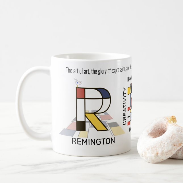 Mug Neoplasticisme Art Monogramme Stylish. Lettre R (Avec donut)