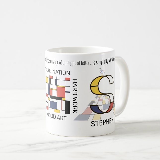 Mug Neoplasticisme Art Monogramme Stylish. Lettre S (Devant droit)