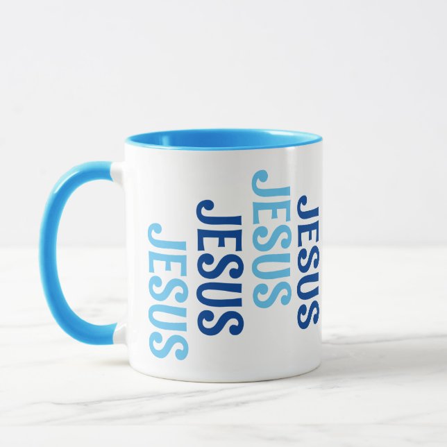 Mug Neuf Jésus bleu et blanc Musique (Gauche)