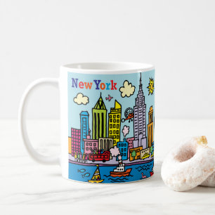 Mug New York Cartoon Visite Les Bâtiments