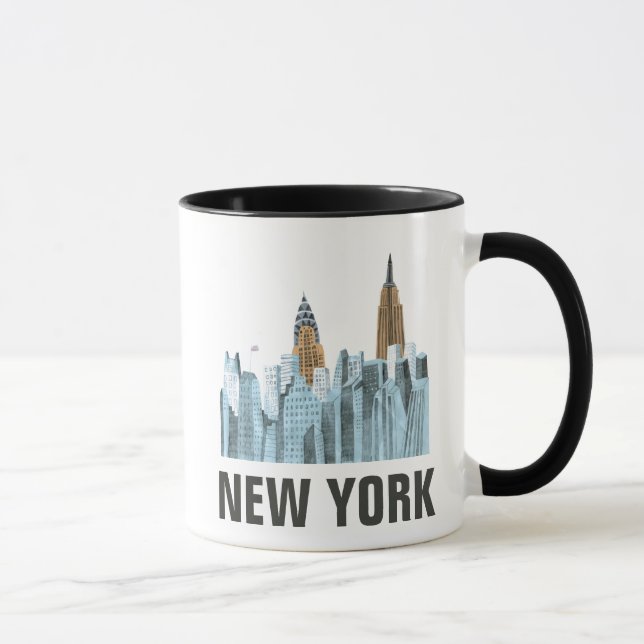 Mug New York City tiré par la main, NY (Droite)