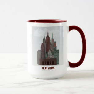 Mug New York dans les nuages - Rouge foncé et vert
