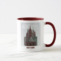 New York dans les nuages - Rouge foncé et vert