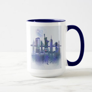 Mug New York Skyline - Aquarelle bleue