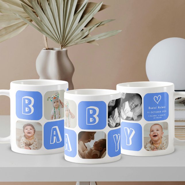 Mug Newborn Baby Boy 5 photo collage keepsake Blue (Créateur téléchargé)