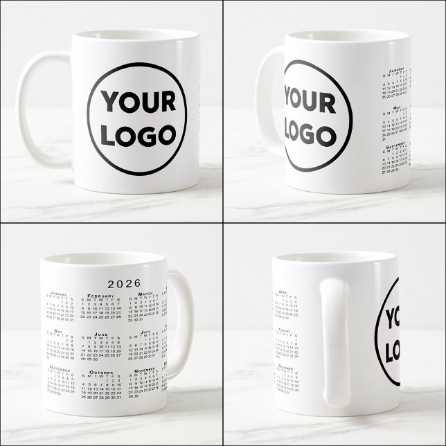 Mug N'Importe Quel Calendrier Shape Business Company L (Any Shape Business Company Logo 2026 Calendar Coffee Mug, multiple views)