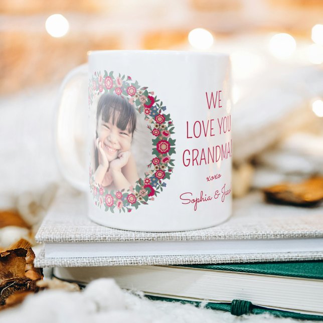 Mug N'Importe Quel Texte 2 Photo Floral Wreath We Love (Créateur téléchargé)