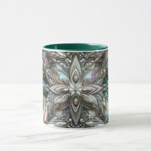 Mug NOËL ~ 3D ~ Blanc, vert et argent~