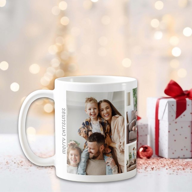 Mug Noël 5 Photos Collage Famille (Christmas 5 Photos Collage Family Coffee Mug)