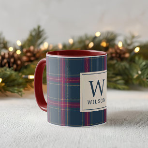 Mug Noël à carreaux tartan rouge et marine classique