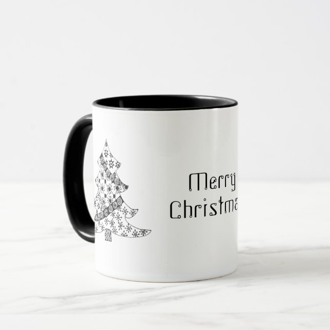 Mug Noël Arbre noir et blanc (Devant gauche)