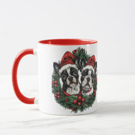 Mug Noël Boston Terrier Chiens de vacances Wreath