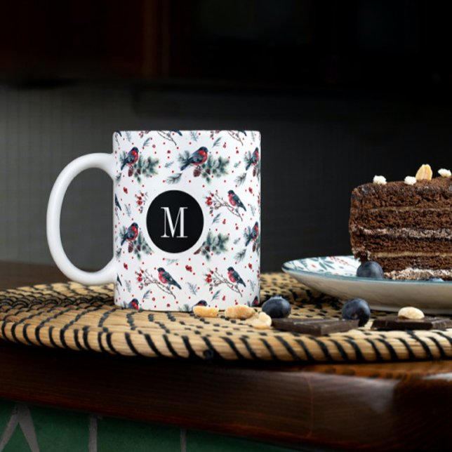 Mug Noël Bull-finch & Red Berries Motif (Créateur téléchargé)