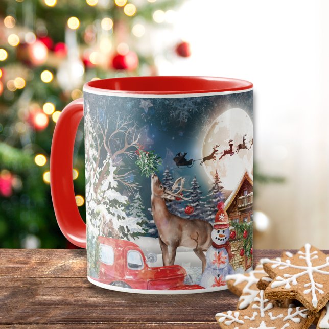 Mug Noël Camion Rouge Père Noël Rustique Vacances d'hi (Créateur téléchargé)