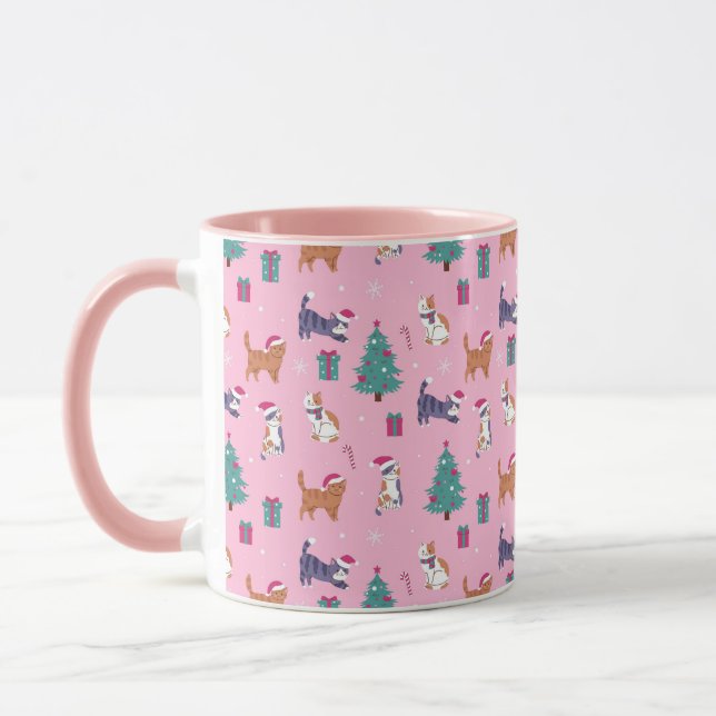 Mug Noël Chats et arbres Motif de vacances (Gauche)
