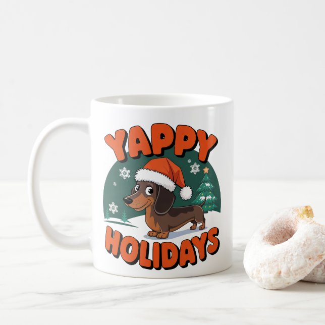 Mug Noël Dachshund Wiener Dog Joyeux vacances (Avec donut)