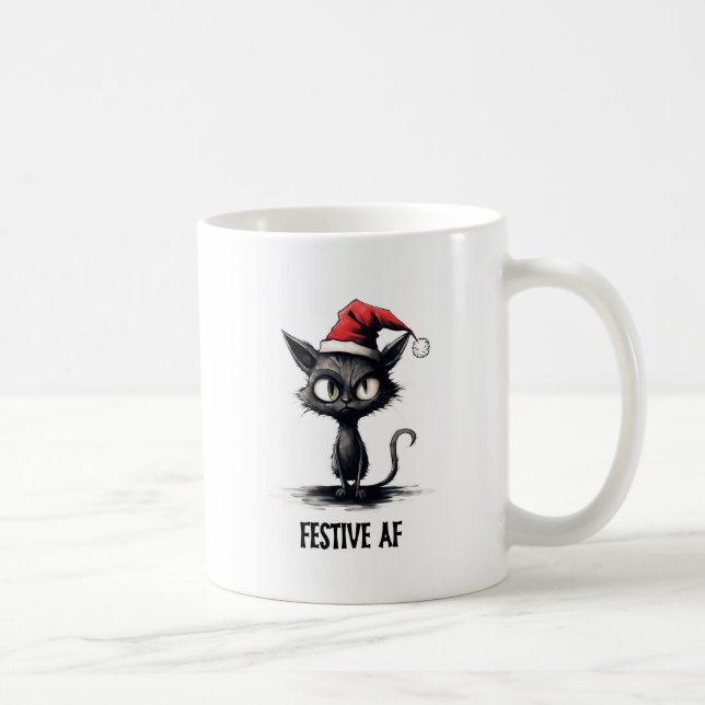 Mug Noël de chat drôle Festive AF (Droite)