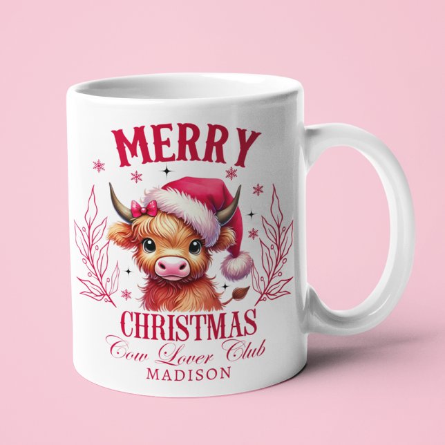 Mug Noël de la vache des Highlands Nom personnalisé (Créateur téléchargé)