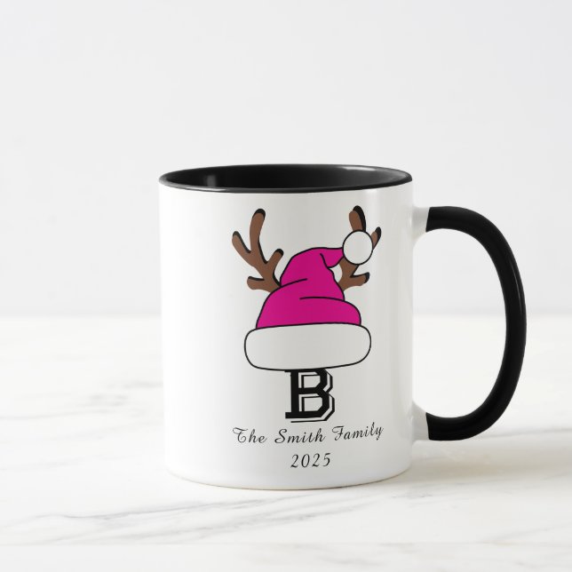 Mug Noël de Noël rose et monogramme (Droite)