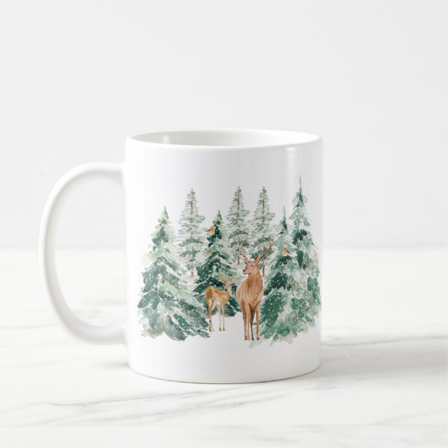 Mug Noël des cerfs de bois d'hiver (Gauche)