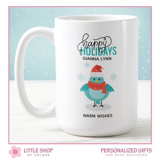 Mug Noël d'oiseau bleu hiver personnalisé (Créateur téléchargé)