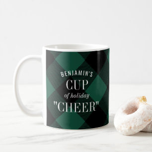 Mug Noël drôle de Buffalo noir de plaid vert de