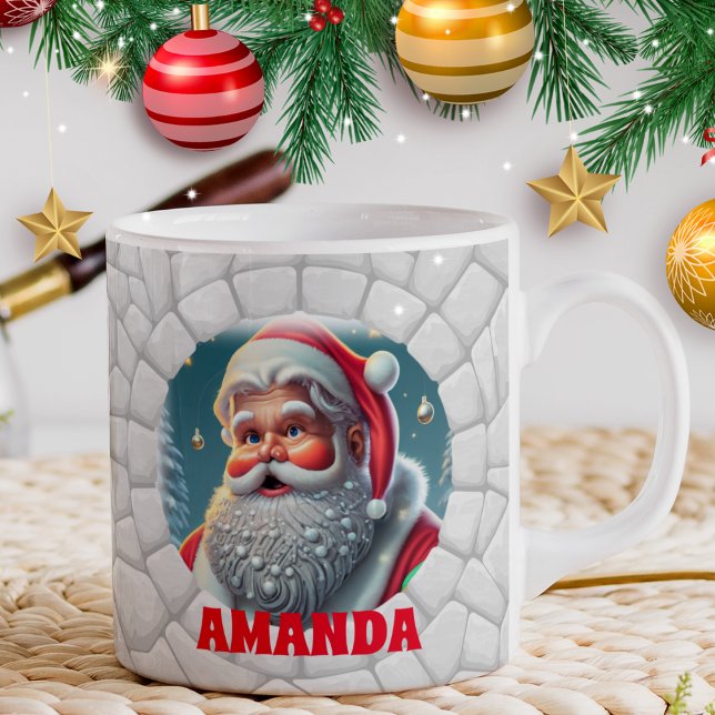 Mug Noël du Père Noël en 3D Nom personnalisé Fête (Créateur téléchargé)