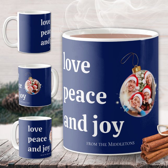 Mug Noël Famille Photo Amour Paix Joie Carte de vacanc (Créateur téléchargé)