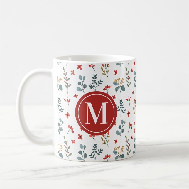 Mug Noël Floral Eucalyptus Berries Monogramme (Gauche)
