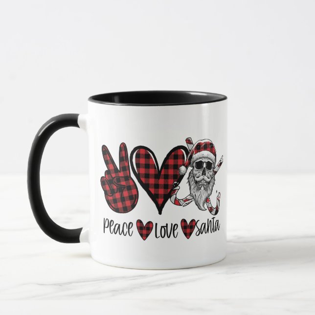 Mug Noël gothique | Peace Love et Père Noël Skull (Gauche)