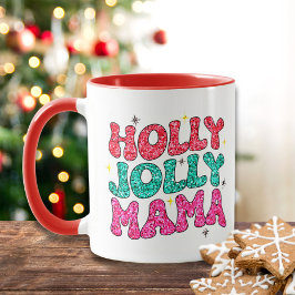 Mug Noël Holly Jolly Mama Parties scintillant moderne 