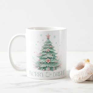 Mug Noël Joyeux & Lumineux Sapin de Noël Menthe Rose